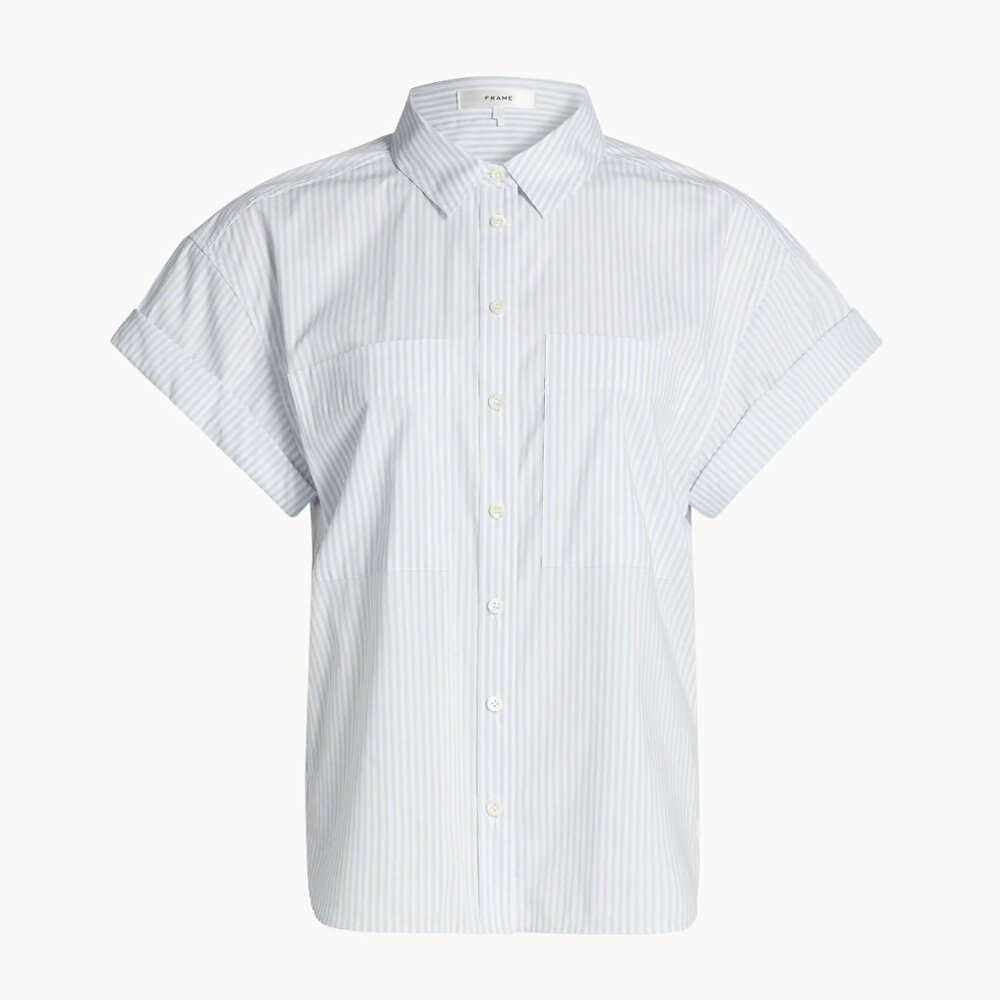 Frame Stripe Button-Up Cuffed Shirt